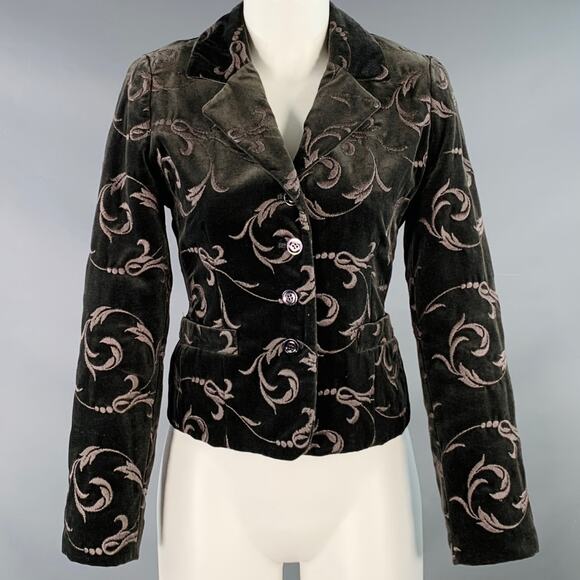 BURBERRYS Size 2 Grey Taupe Cotton Velvet Embroidered Jacket Blazer - Picture 1 of 6